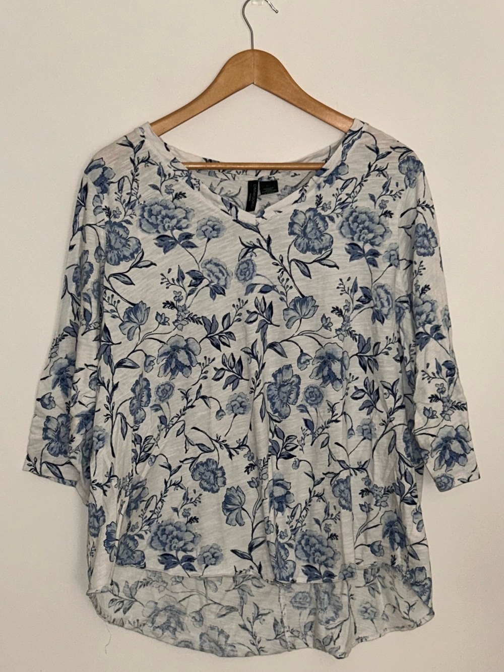 Cynthia Rowley V-Neck Top with Blue Floral Print